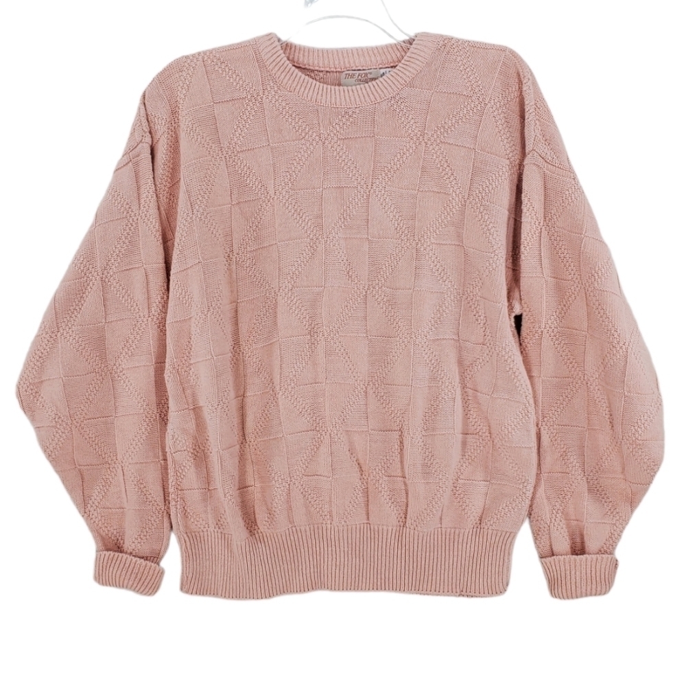 Fox Collection VTG Knit Peach Sweater Pullover Pastel Salmon Mens XL USA Made